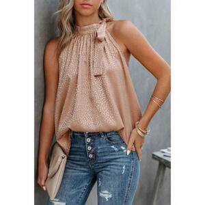 Chicfine Pink Sleeveless Tie Mock Neck  Leopard Tank Top